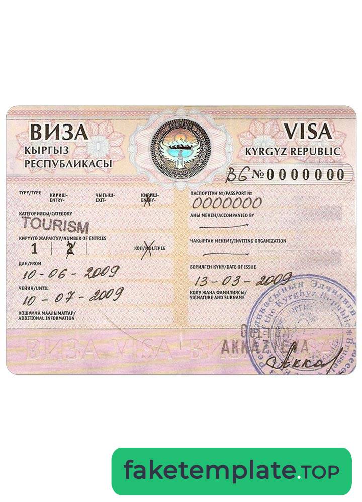 Feature of fake KYRGYZ visa example